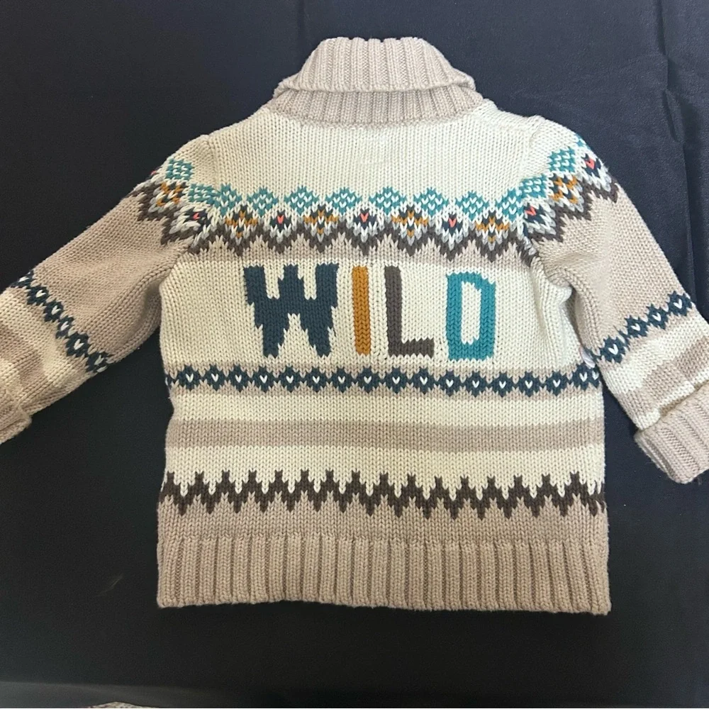 Baby Gap Fair Isle Cardigan 18-24M Animal Knit Lodge Scandi Chunky Cabincore